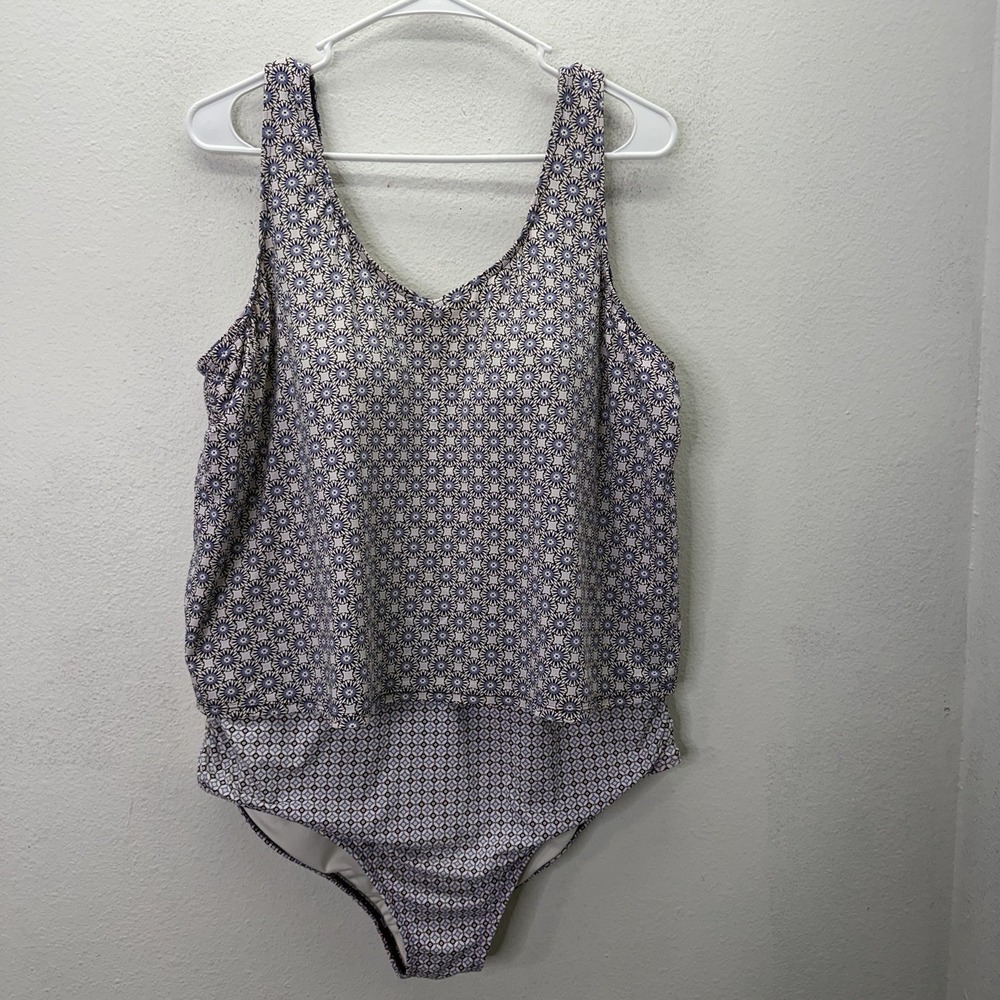 Lands End Women's L 14-16 D Purple One Piece Swimsuit Full Coverage Bathing Suit